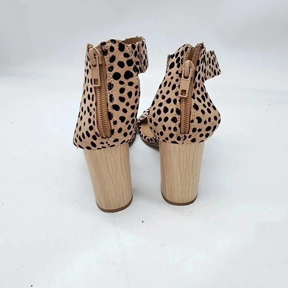 New D Women's Brooke Sandals Ankle Strap Beige Black Dot Heel Sz 7 - Picture 4 of 8